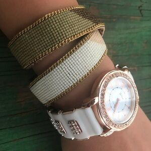 Green & Beige Wrap Handmade Beads Bracelet